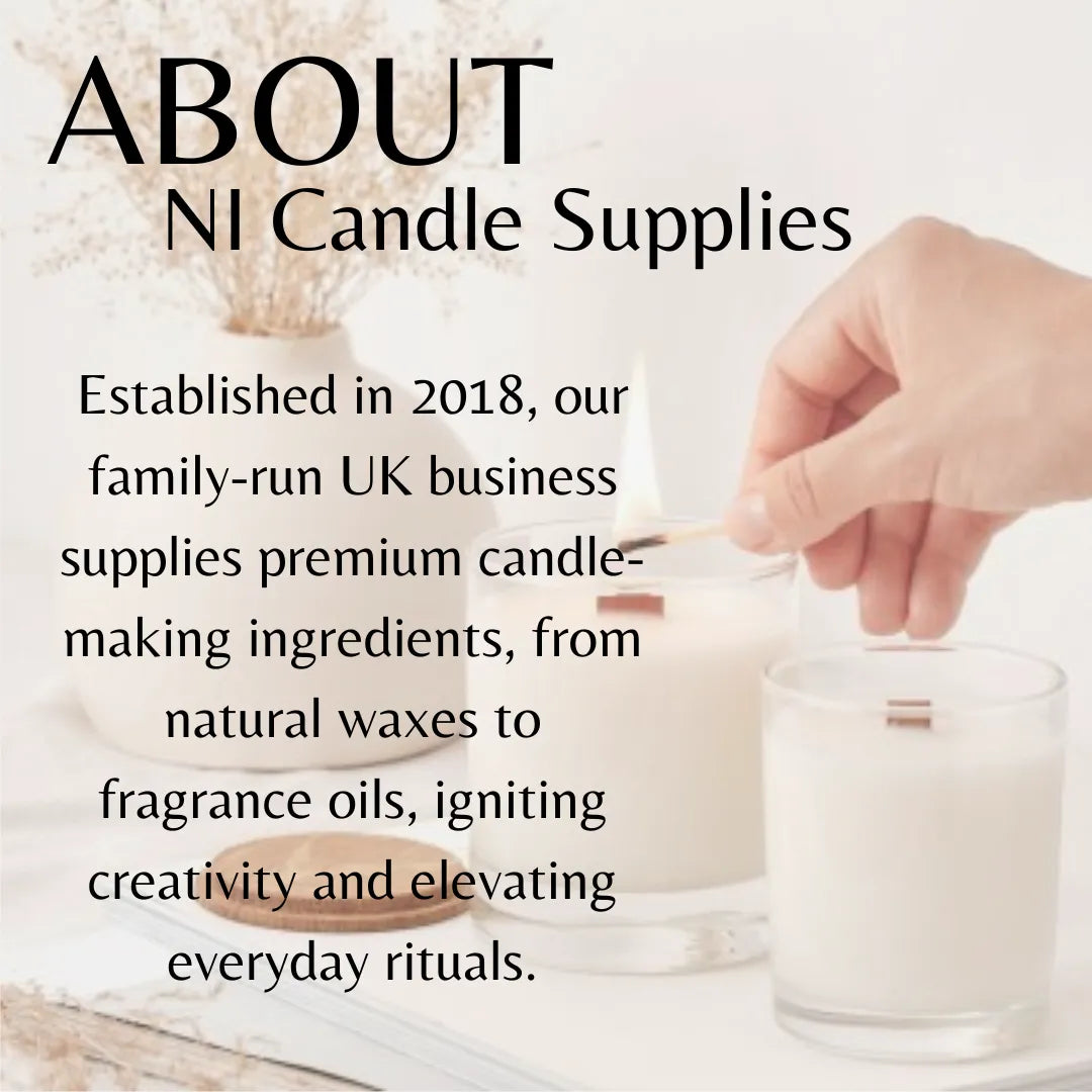 Candle-making scene with text about NI Candle Supplies