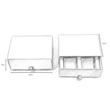 Pencil sketch of a candle gift box showing dimensions of the product.