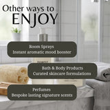 Promotional graphic with the text 'Other ways to ENJOY' over a bathroom scene showing a pump bottle, towels, and bath accessories. Three dark rounded text boxes list: 'Room Sprays', 'Bath & Body Products', and 'Perfumes'.