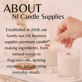 Candle-making scene with text about NI Candle Supplies