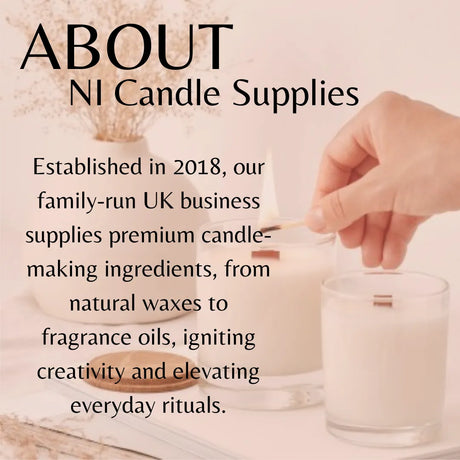 Candle-making scene with text about NI Candle Supplies