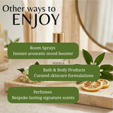 Promotional graphic for Neroli & Co room and body products, featuring a perfume bottle on a marble tray with green leaves and dried citrus slices. Large text reads 'Other ways to ENJOY' with callouts for room sprays, bath & body products, and perfumes.