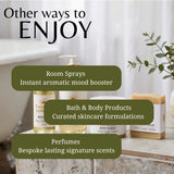 Promotional graphic for Rad Sun body and room products, showing a pump bottle, a jar of body scrub, and a bar of soap on a stone surface with text overlays reading 'Other ways to ENJOY' and descriptions for room sprays, bath & body products, and perfumes.