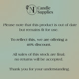 Outdated candle supply product with discount message on green background