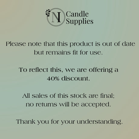 Outdated candle supply product with discount message on green background