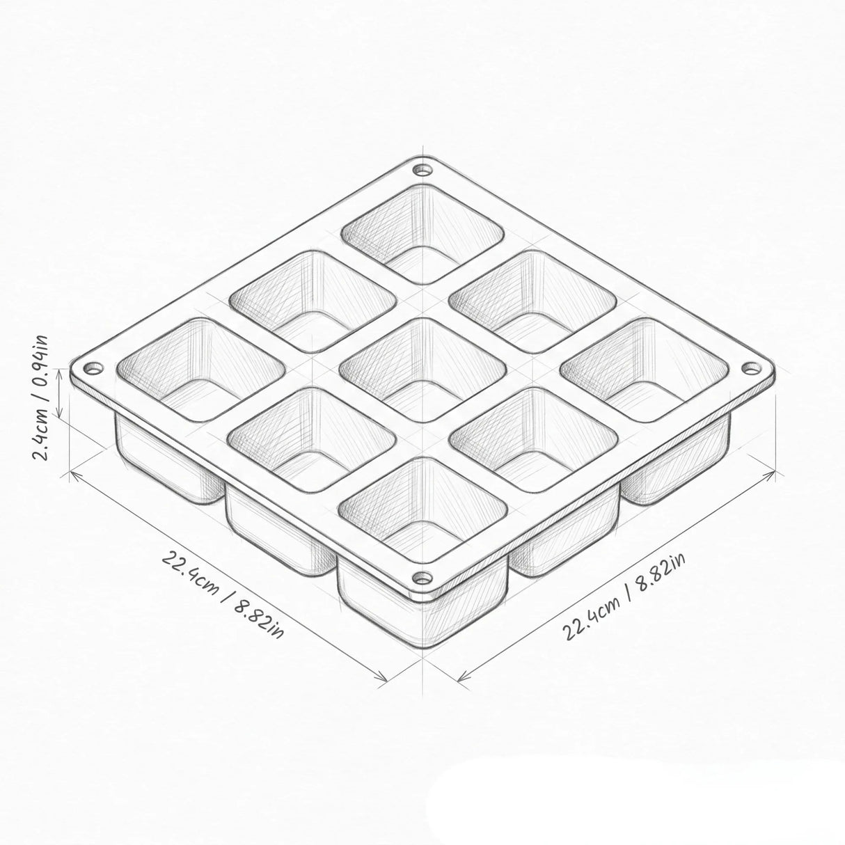 Silicone Soap Mould — 9‑Cavity Square Bar Mould