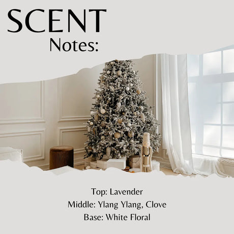 Decorative Christmas tree in a room with white walls and curtains, featuring 'SCENT Notes' text.