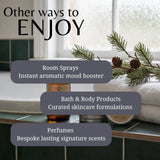 A winter bathroom scene explaining that the fragrance oil can be used in room sprays, bath and body products and perfumes.